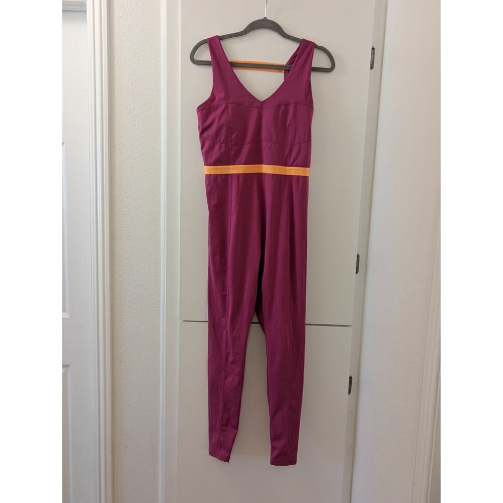 Fabletics Fuchsia Sleeveless Full-Length Jumpsuit With Orange Waistband For Wome